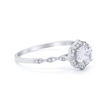 Art Deco Engagement Ring Round Simulated CZ 925 Sterling Silver